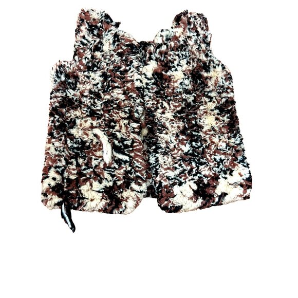 CCC Faux Fur Girls Fluffy Cozy Open Front Brown Black Cream Leopard Plush Vest - Picture 5 of 6